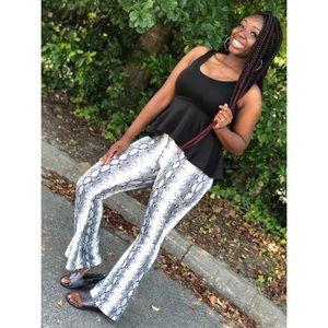 White & Gray Snake Print Pants